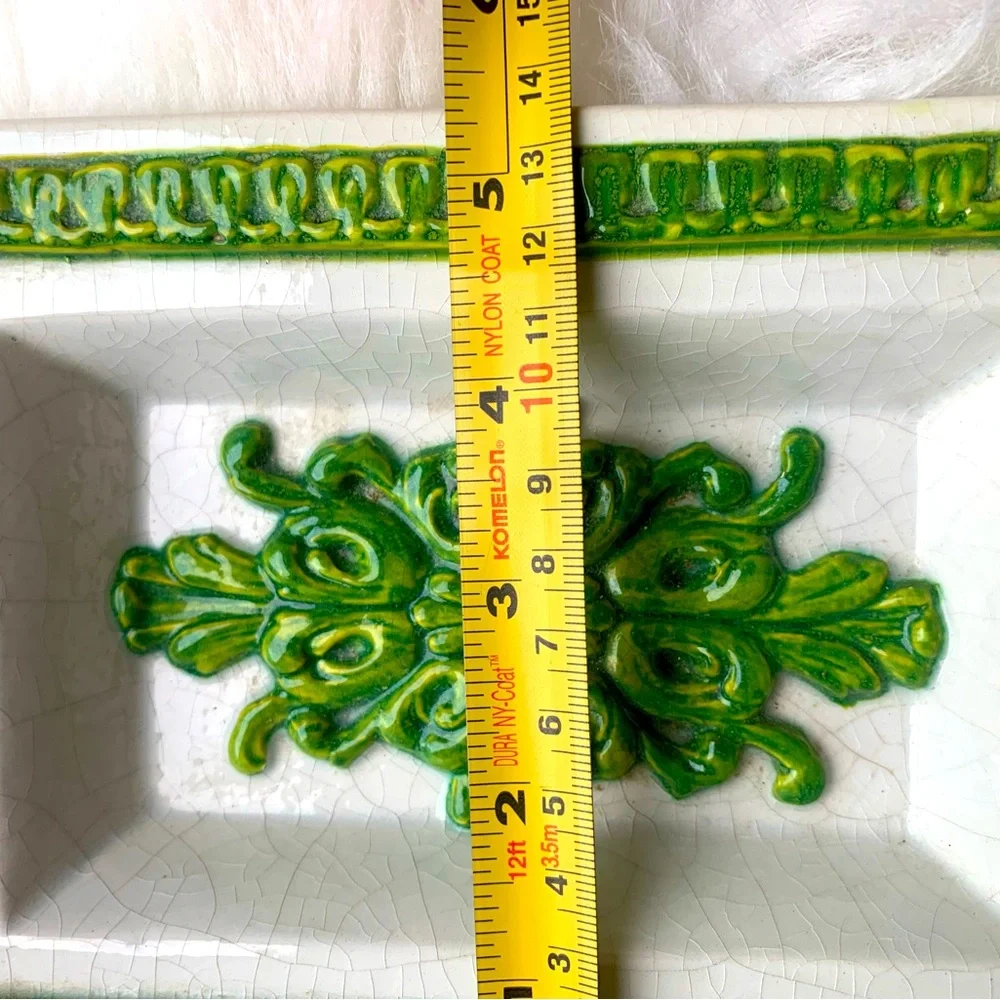 Green and White Decorative MCM Vintage Italian Dish Made In Italy